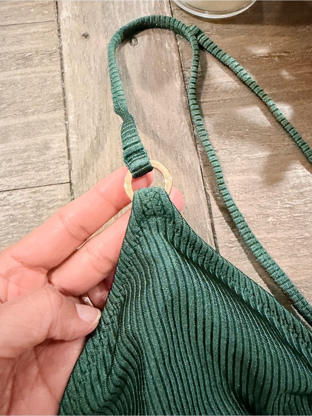 Green Ribbed Triangle Bikini Top - Picture 3 of 5